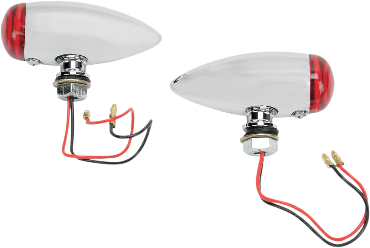 DRAG SPECIALTIES Bullet Marker Lights LED Red Lens Chrome (Part #20-6589SRLED)