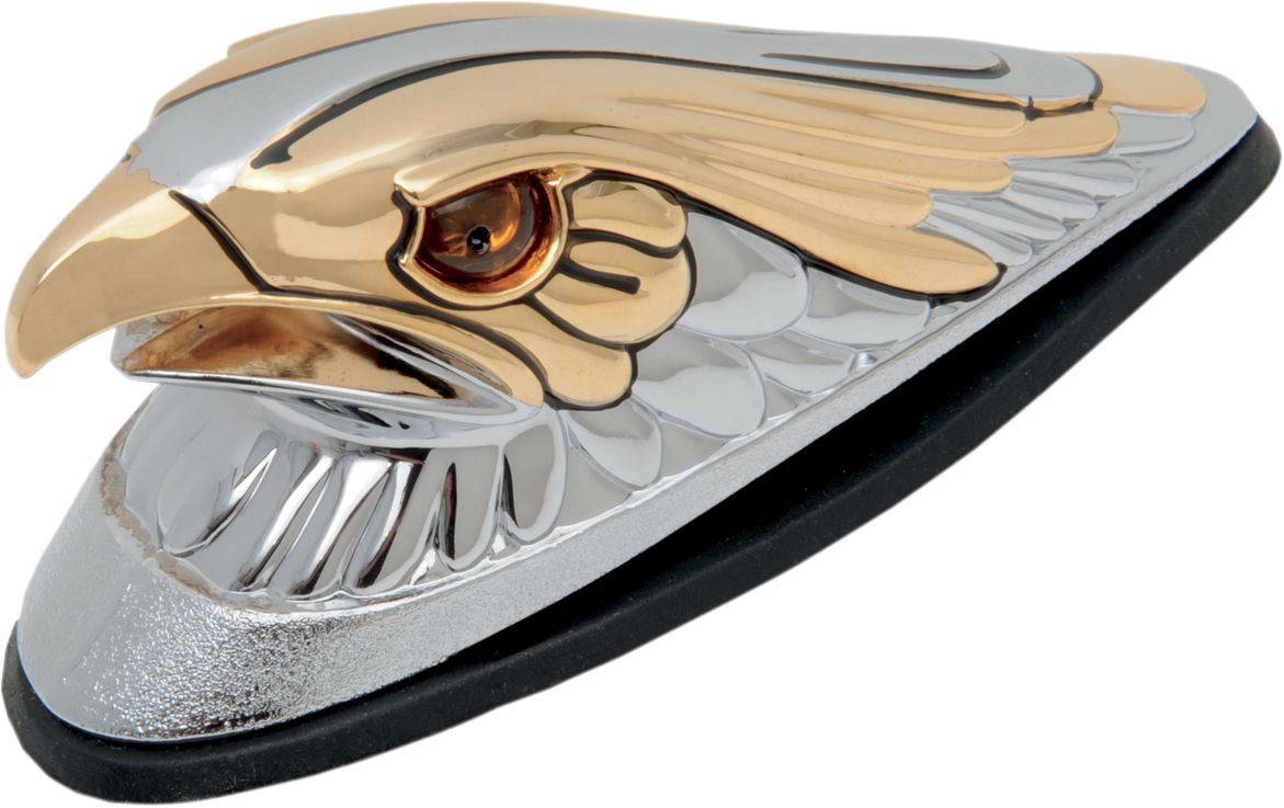 DRAG SPECIALTIES, DRAG SPECIALTIES Gold Eagle Head with Lights - Amber Eyes - Large Chrome (Part #72923)