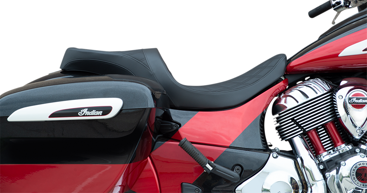 DRAG SPECIALTIES SEATS, DRAG SPECIALTIES SEATS Low Profile Touring Seat - Double Diamond w/ Black Stitching for Indian 2014-2022 - Part #0810-2258