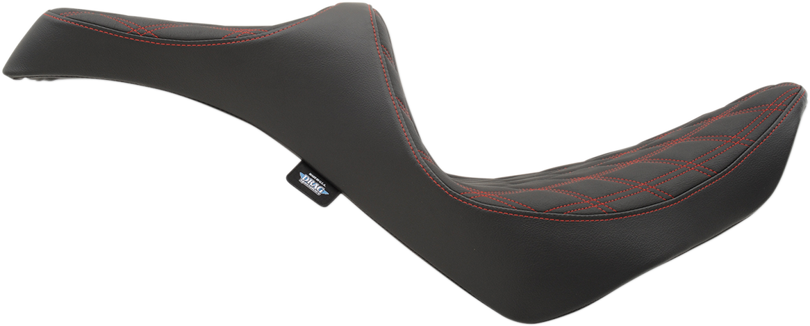 DRAG SPECIALTIES SEATS, DRAG SPECIALTIES SEATS Predator III Seat - Double Diamond Red Stitching for Harley FX/FL '18-'23, Part #0802-1147