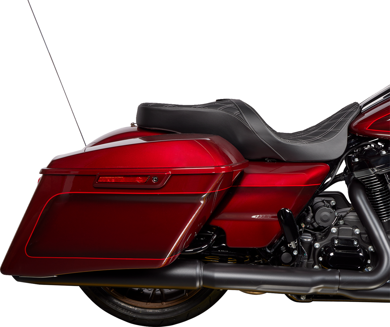 DRAG SPECIALTIES SEATS, DRAG SPECIALTIES SEATS Freedom Seat with Vinyl Cover and Double Diamond Silver Stitch for Harley FLH 2009-2023 – Part Number 0801-1482
