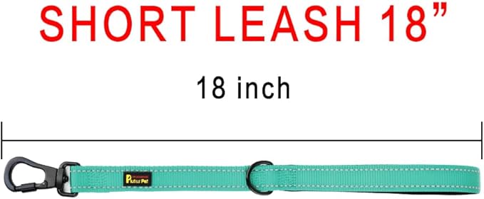 PLUTUS PET Short Training Dog Leash with Padded Handle for Medium Large Dogs,18 Inch Heavy Duty Strong Traffic Leash with Carabiner Clip for Climbing Walking or Guiding Blind(18”,Teal)