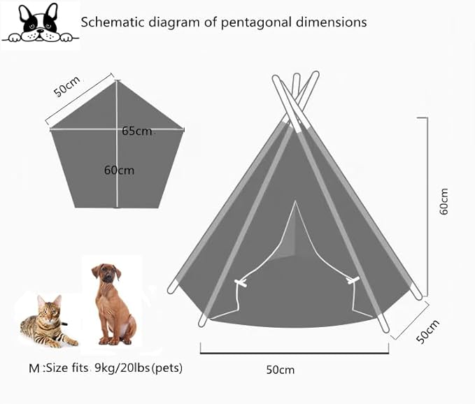 Pet Teepee Dog & Puppy Cat Tents Tipi Bed Portable Houses with Thick Cushion for Pets Up to 20lbs