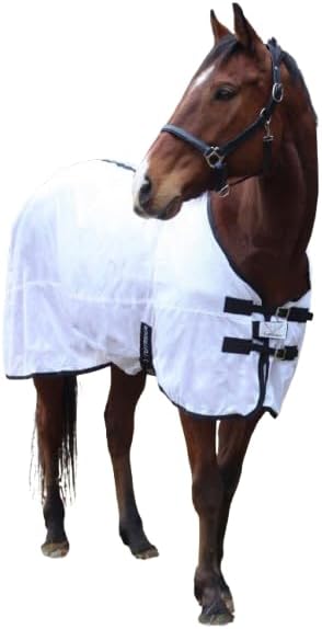 TuffRider Comfy Mesh Fly Sheet | UV Protection Horse Sheet, Standard Neck, 130 Grams Breathable Polyester Mesh - White - 48