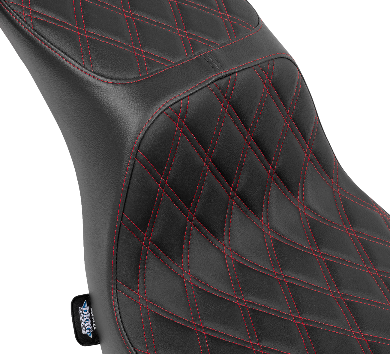 DRAG SPECIALTIES SEATS, DRAG SPECIALTIES SEATS Predator 2-Up Seat with Vinyl Cover and Red Stitching for FLSB/FXLRS 2018-2024 (Part #4688D)