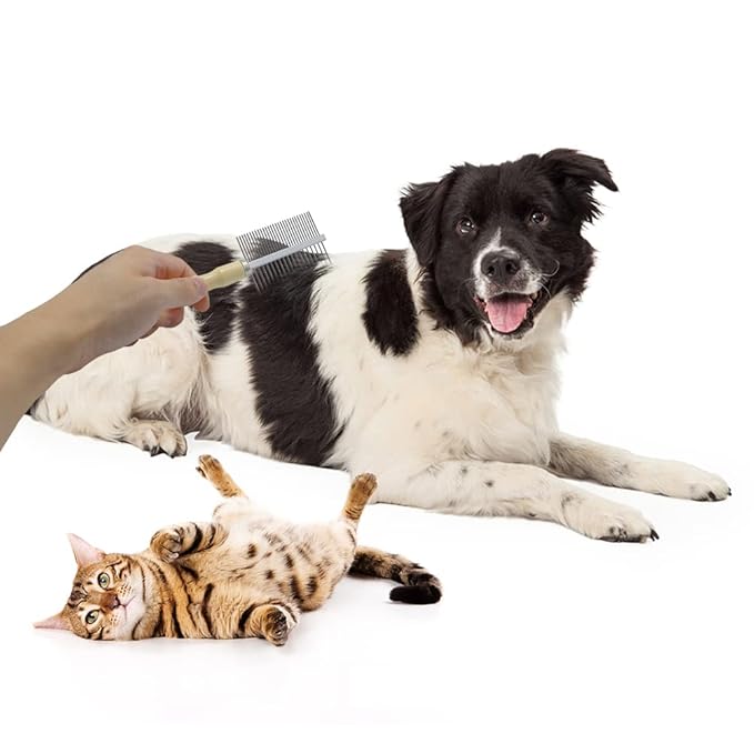 Wooden Handle Grooming Comb for Dogs Cats Pet(Double-Sided)