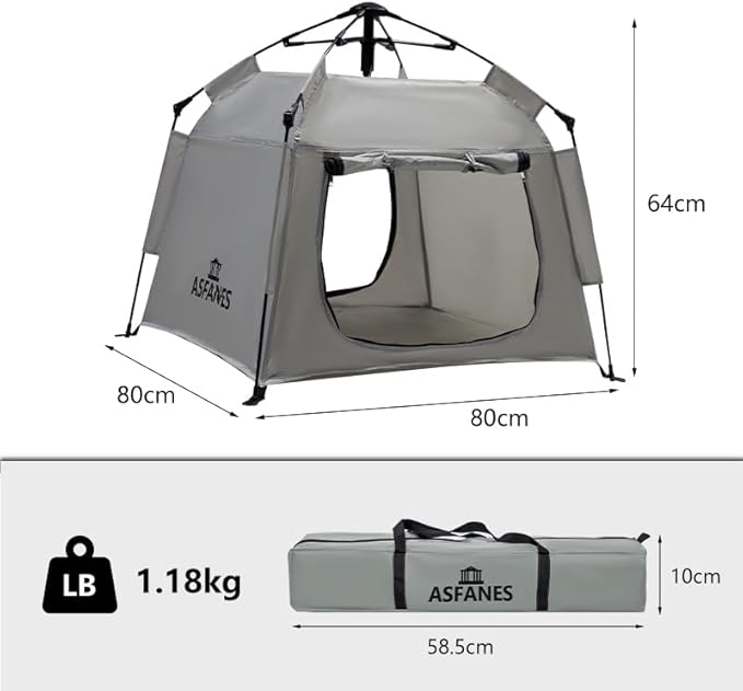 Outdoor Waterproof Pet Automatic Camping Tent, Pop up Cave Bed for Indoor Cats and Small Dogs, Portable Cat House Dog House, Grey.