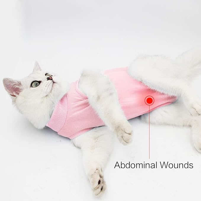 DOTON Cat Recovery Suit for Male and Female Surgical Post Surgery Soft Cone Onesie Shirt Clothes Neuter Licking Protective Diapers Outfit Cover Kitten Spay Collar(L, Pink)