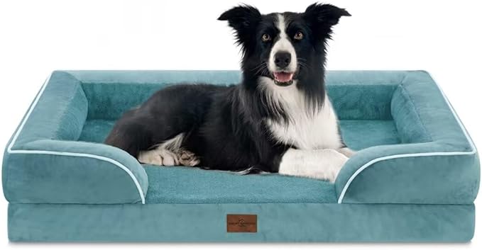 Comfort Expression Waterproof Large Dog Beds, Orthopedic Dog Beds for Large Dogs, Comfy Pet Bed Sofa with Washable Removable Cover & Non-Slip Bottom(Washed Blue)