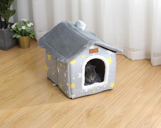 Scnbom Dog House Indoor Puppy Cave Cat Nest Kennel Pet Bed Portable Memory Sponge Foldable Houses with Cushion (Grey, XL:Size fits 18kg/40lbs (Pets))