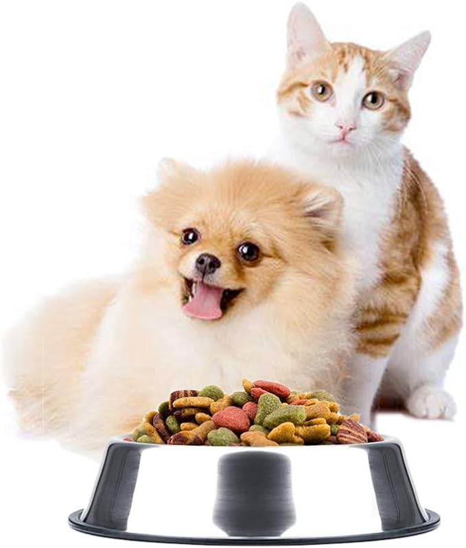 Stainless Steel Dog Bowls, 1.5 Cup/12oz Cat Bowl Water and Food with Rubber Base, Pet Bowls for Small Dogs, Cats, Puppy, Rabbit and Kitten, 2Pack