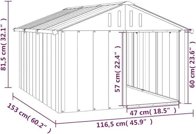 vidaXL Large Anthracite Dog House Galvanized Steel Outdoor Kennel for Breeds 45.9 X 60.2 32.1 in Perfect Pet Shelter Houses Puppy of Supply Shed