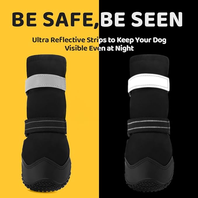 Hcpet Dog Shoes, Dog Boots & Paw Protectors for Winter Snowy Days, Rainy Weather, Outdoor Anti-Slip Sole Dog Booties for Hardwood Floor Black-Leg 7
