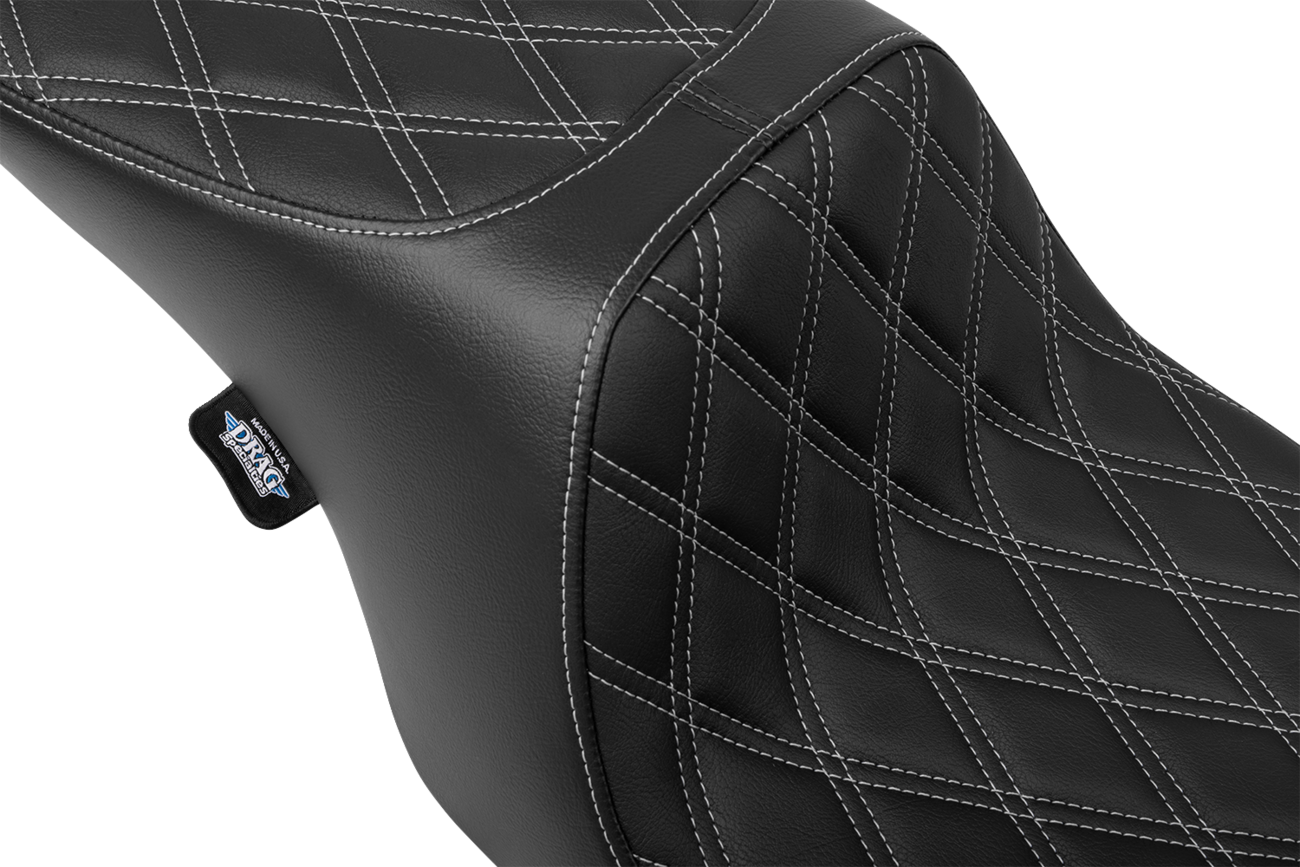 DRAG SPECIALTIES SEATS, Drag Specialties Seats Predator 2-Up Seat for Harley FL 1997-2007 with Double Diamond Vinyl and Silver Stitching (Part #4695C)