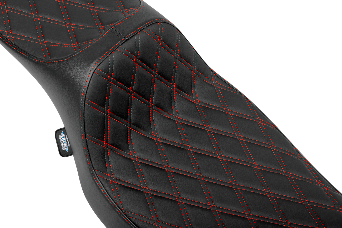DRAG SPECIALTIES SEATS, Drag Specialties Seats Predator III Extended Reach Seat for FLH/FLT 2023-2024, Double Diamond Vinyl with Red Stitching – Part 4705D