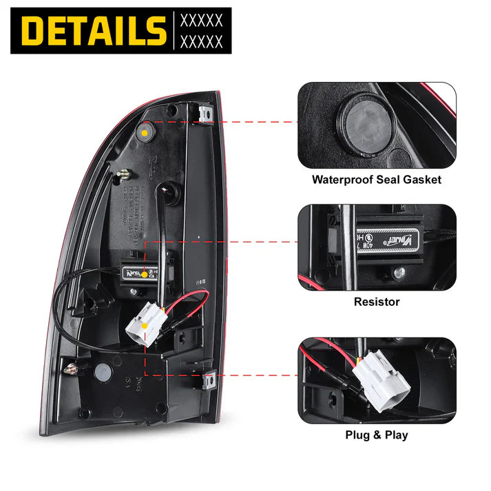 Winjet 2005-2015 Toyota Tacoma LED Tail Light with Red Turn Signal Light - Chrome/ Red