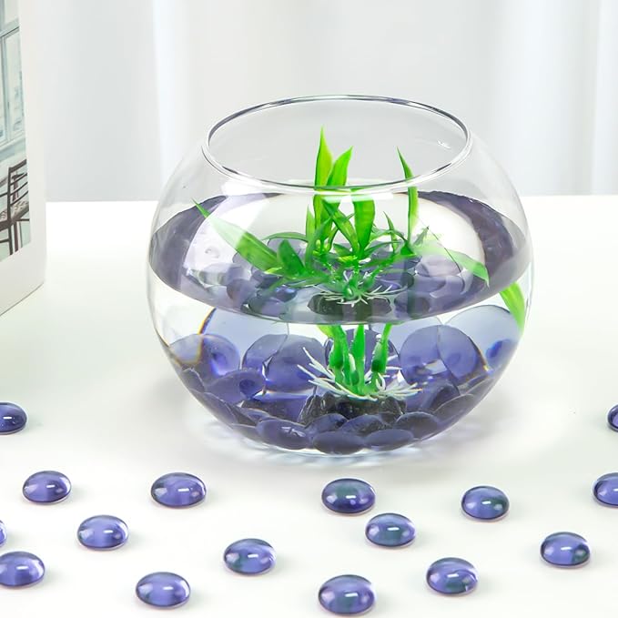 FUTUREPLUSX 1LB Purple Flat Glass Marbles, Purple Vase Filler, Glass Pebbles, Aquarium Rocks Fish Tank Beads for DIY Crafts Table Scatter Decor