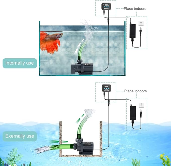 Hygger 2650GPH Quiet Submersible and External 24V Water Pump, with Controller (30%-100% Settings), Powerful Return Pump for Fish Tanks, Aquariums, Ponds, Fountains, Sump, Hydroponics (80W, 19.7ft)