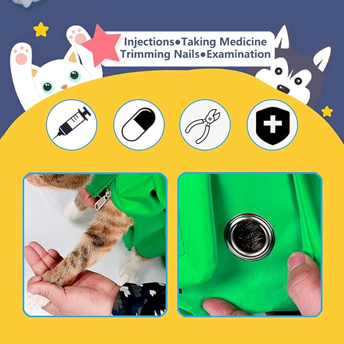 Kukaster Pet Cat’s Restraint Bag for Claw Care Nail Trimming Anti-Scratching Grooming Bag for Cats Medical Examination(Yellow-l