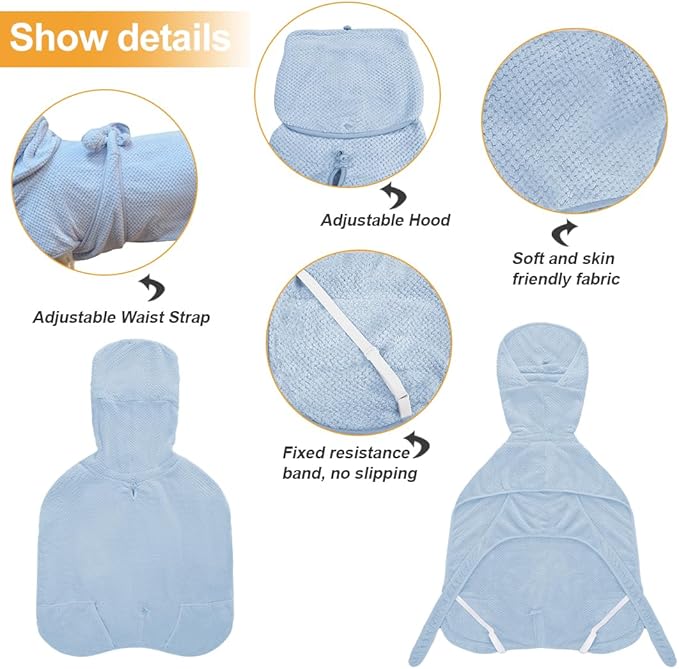 Medium to Large Size Dog Bathrobe, Quick Drying Super Absorbent Used for After Bathing, Warm Dog Towels, Adjustable Hoodies and Belts for Pet Dogs Bath Clothes Products (Blue Jacquard, 3XL)