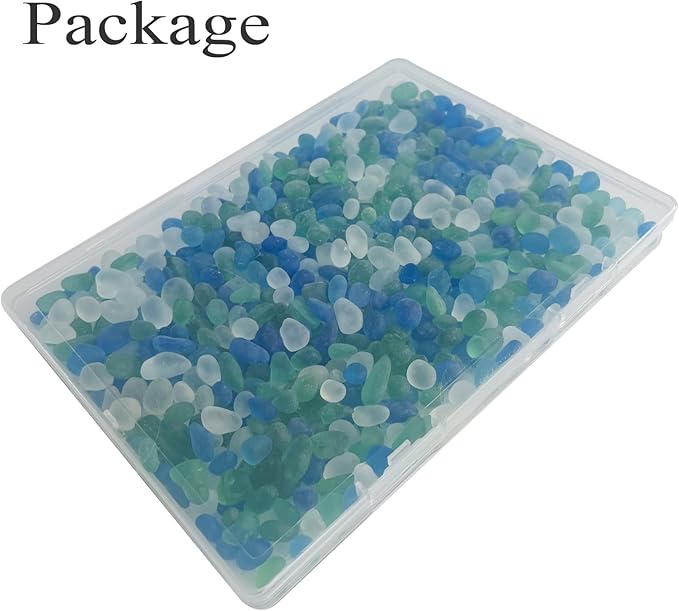 Sea Glass Stones, 0.85LB/385g Mix Blue Aquarium Gravel Rocks, Blue Green White Pebbles for Fish Tank, Sea Glass for Vase Filler Craft