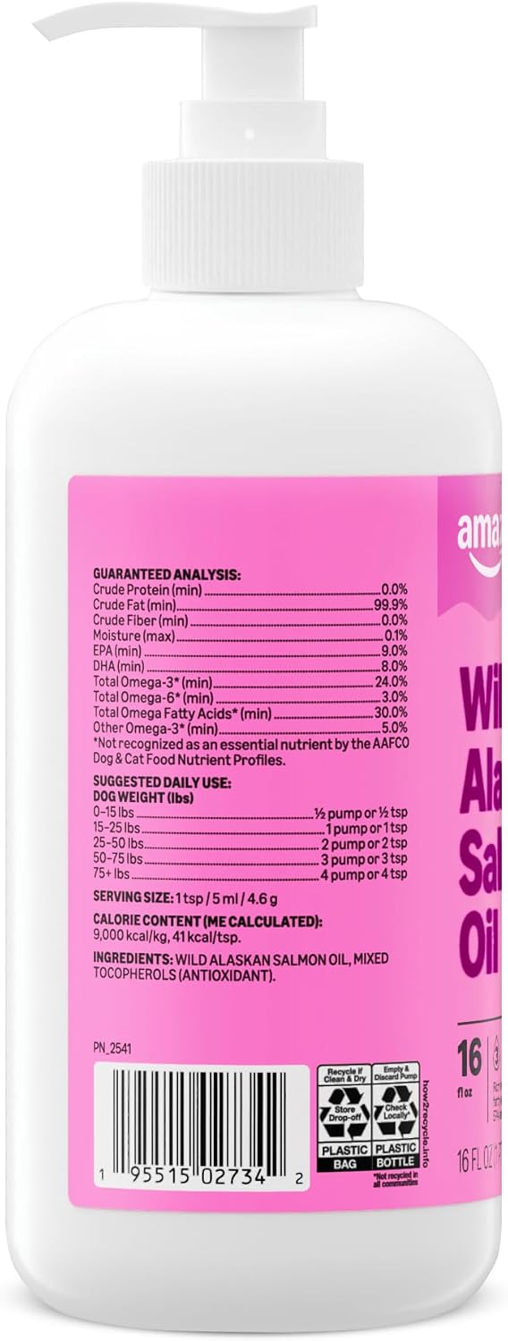 Amazon Brand - Wonder Bound Wild Alaskan Salmon Oil - Skin and Coat Support, Omega 3 Supplement for Dog and Cat , 16 fl oz