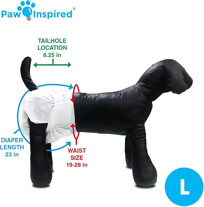 Paw Inspired 20ct Disposable Dog Diapers | Female Dog Diapers Ultra Protection | Diapers for Dogs in Heat, Excitable Urination, or Incontinence (Large)