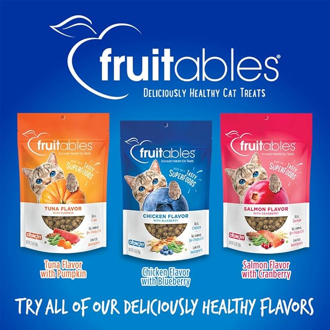 Fruitables Cat Treats Crunchy Cat Treats Packed with Protein Healthy Low Calorie Free of Wheat, Corn and Soy Made with Real Chicken and Blueberry 30 Ounces
