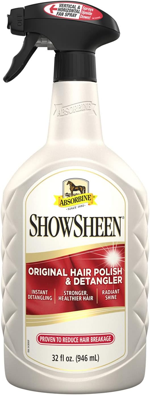 Absorbine ShowSheen Hair Polish & Detangler 32oz Spray Bottle, Horse and Dog Coat, Mane and Tail, Instant Detangling & Reduces Hair Breakage for Healthy Grooming & Radiant Shine