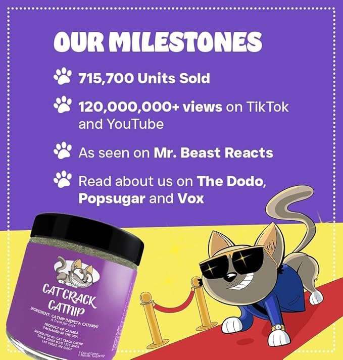 Cat Crack Catnip, Zoomie-Inducing Cat Nip Blend, North American Made & 100% Natural, Safe & Non-Addictive Catnip Treats Used to Supplement Cat Nip Toys, Spray, & Accessories (4 Cups)