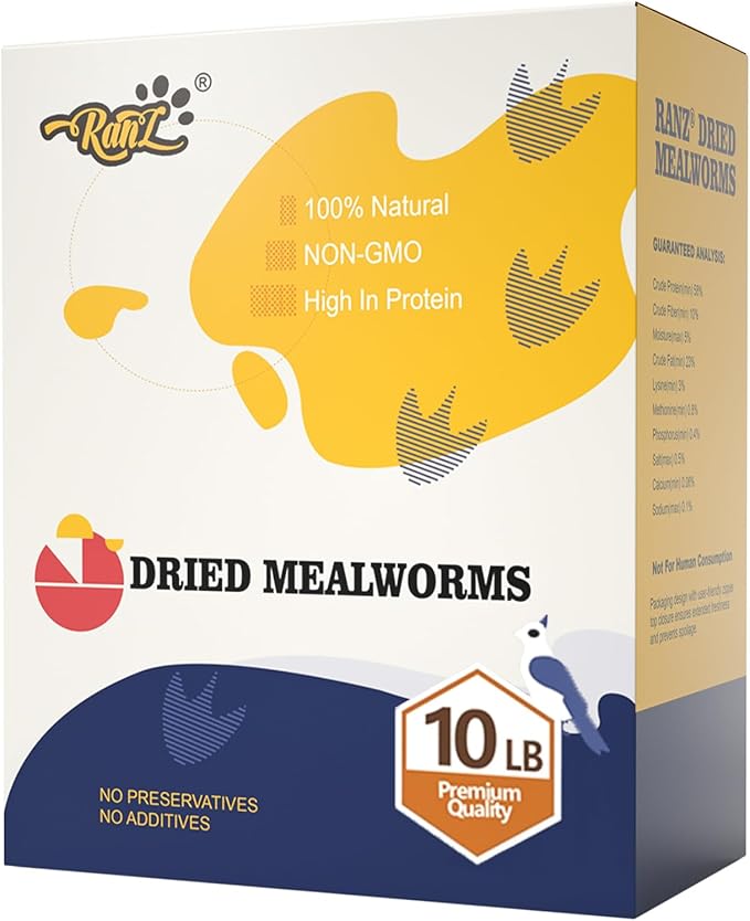 RANZ 10LBS Non-GMO Dried Mealworms for Chickens, High Protein Meal Worms, Premium Chicken Feed, Perfect Bird Food and Chicken Treats, Whole Large Mealworms for Wild Birds, Ducks, Fish