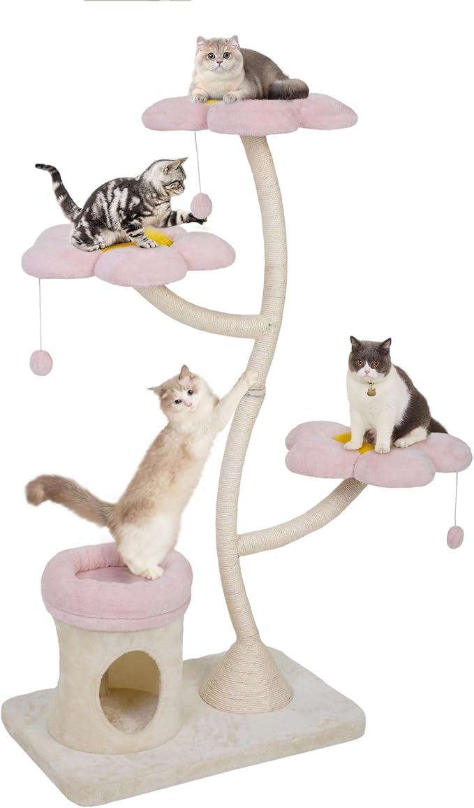 COZIWOW Aesthetic Cat Tree for Large Cats, 57'' Tall Modern Cat Tree Tower Scratching Post with Large Condo, Cat Bed, Side Perch, Luxury Cat Gifts