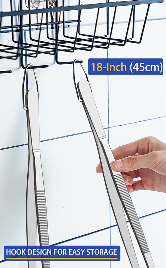 JETKONG 2 Pcs 18 Inch (45cm) Stainless Steel Grill Tongs Heavy Duty Giant Tweezer Tongs, Extra Large Tweezers Tools for Cooking, Grilling, BBQ and Turning Food (Silver)