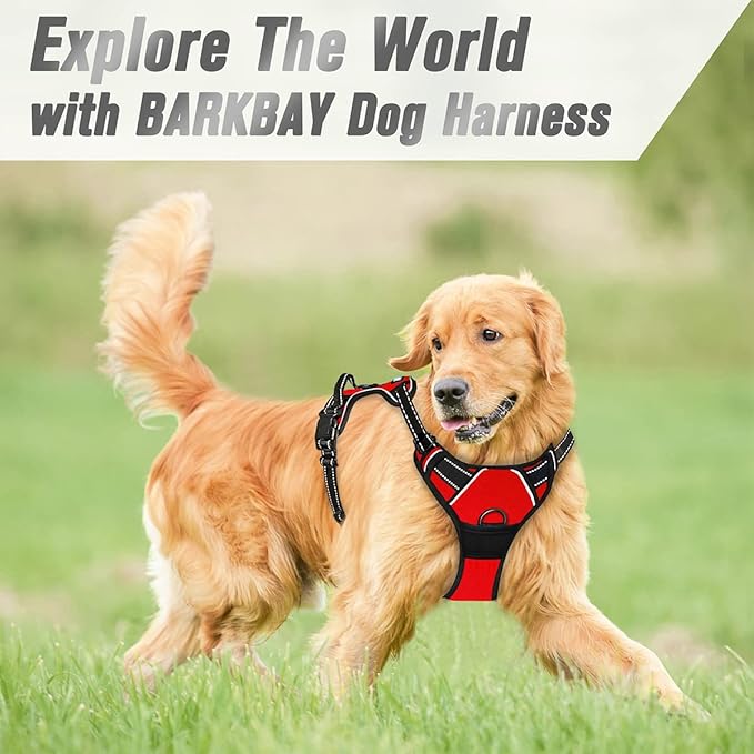 BARKBAY No Pull Dog Harness Front Clip Heavy Duty Reflective Easy Control Handle for Large Dog Walking(Red,XL)