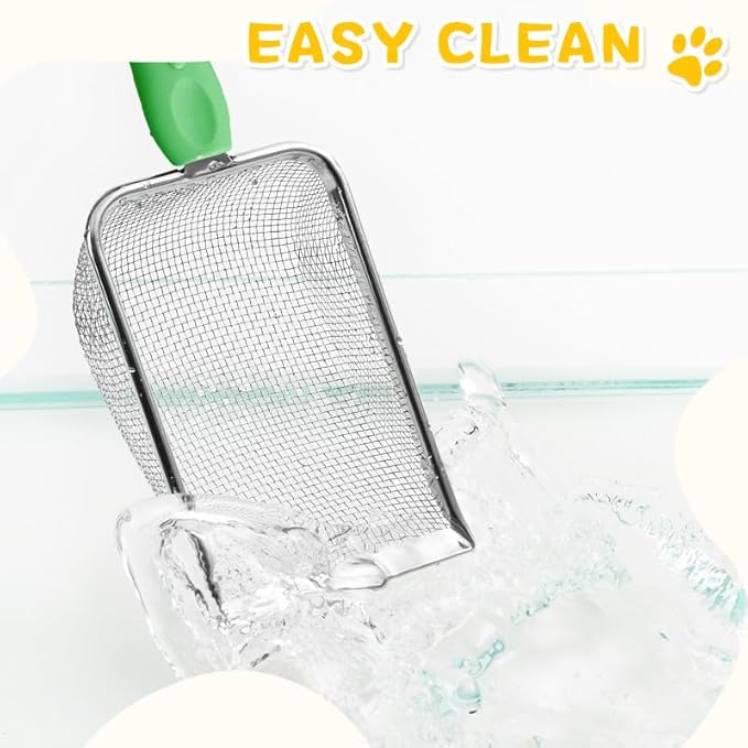 Metal Cat Litter Scoop,Sturdy Litter Cleaner Corner Shovel,Stainless Steel Mesh Litter Shovel,Easy to Clean Reptile Terrarium Sand Waste(Green)