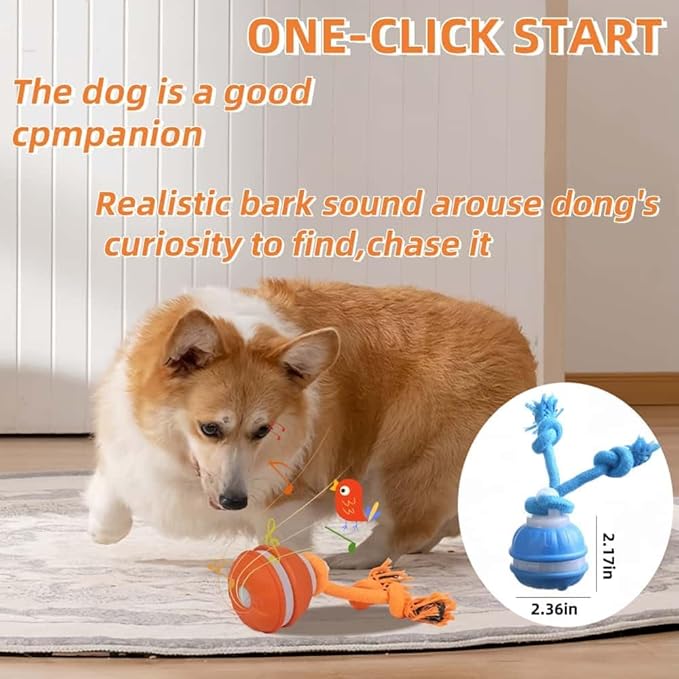 Interactive Dog Toys, Squeaky Dog Toys, Active Rolling Ball for Puppy and Medium Dogs, Squeaky, USB Rechargeable (Orange+Blue)