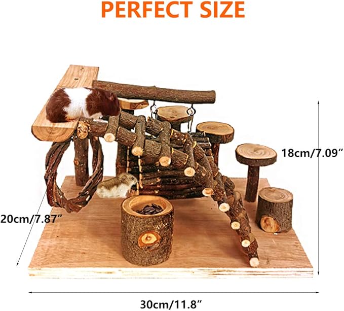 Tfwadmx Wooden Hamster Playground Platform, Small Animals Activity Set Climbing Bridge Ladder Ramps Toys for Mouse Dwarf Hamster Gerbil Chinchilla Guinea Pig Sugar Glider Syrian Hamster