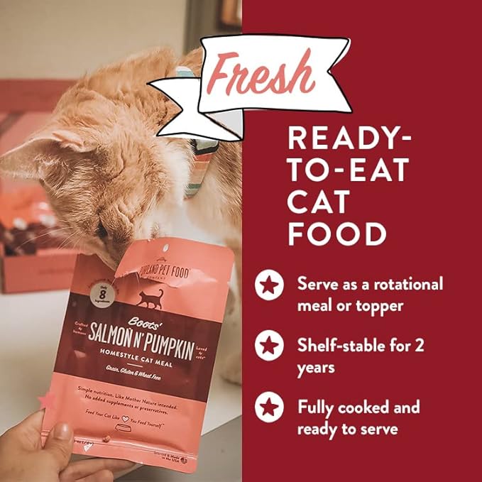 Human-Grade Mixed Variety Pack Wet Cat Food Pouch — Moist, Soft Cat Food Mixer, Topper, and Rotational Meal (6 Chicken, 6 Salmon) by Portland Pet Food Company