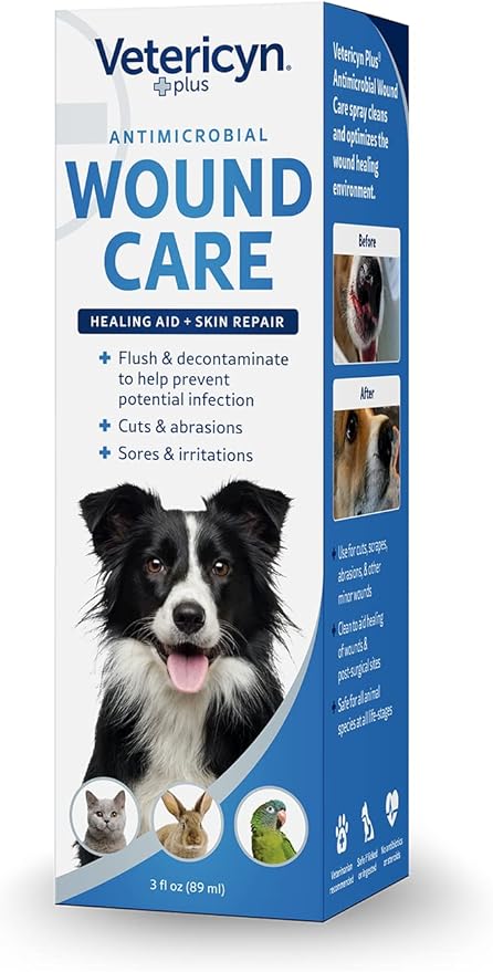 Vetericyn Plus Dog Wound Care Spray | Healing Aid and Skin Repair, Clean Wounds, Relieve Dog Skin Allergies, Safe for All Animals. 3 ounces