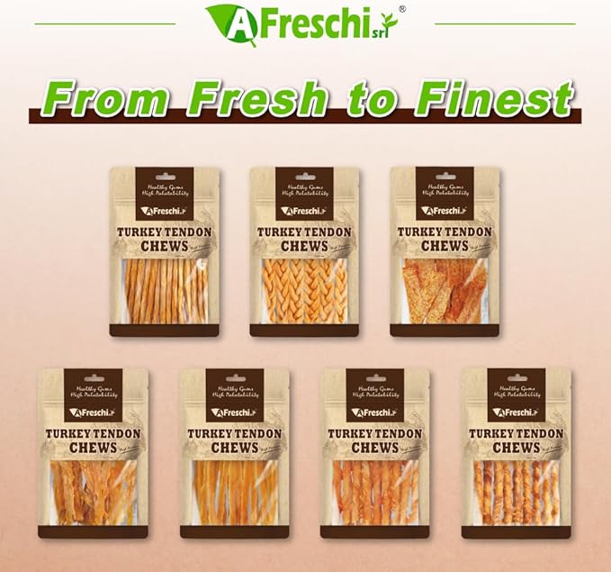 Afreschi Turkey Tendon Braided Stick 3.5 oz, Dog Treats for Classic Series, All Natural Human Grade Dog Treat, Suitable for Training chew, USA-Sourced Turkey Tendon, Rawhide Alternative