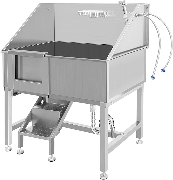 38 Inch Dog Bathing Station for Large Dogs, Stainless Steel Dog Pet Washing Station, Professional Dog Grooming Tub, Pet Wash Bath Station,Left Door