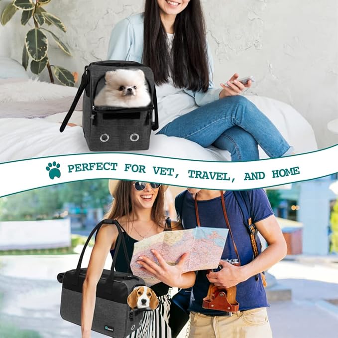 PetAmi Dog Purse Carrier for Small Dogs, Airline Approved Soft Sided Pet Carrier with Pockets, Ventilated Dog Carrying Bag for Puppy Cat, Dog Travel Supplies Bag, Sherpa Bed, Max 12 lbs, Dark Gray
