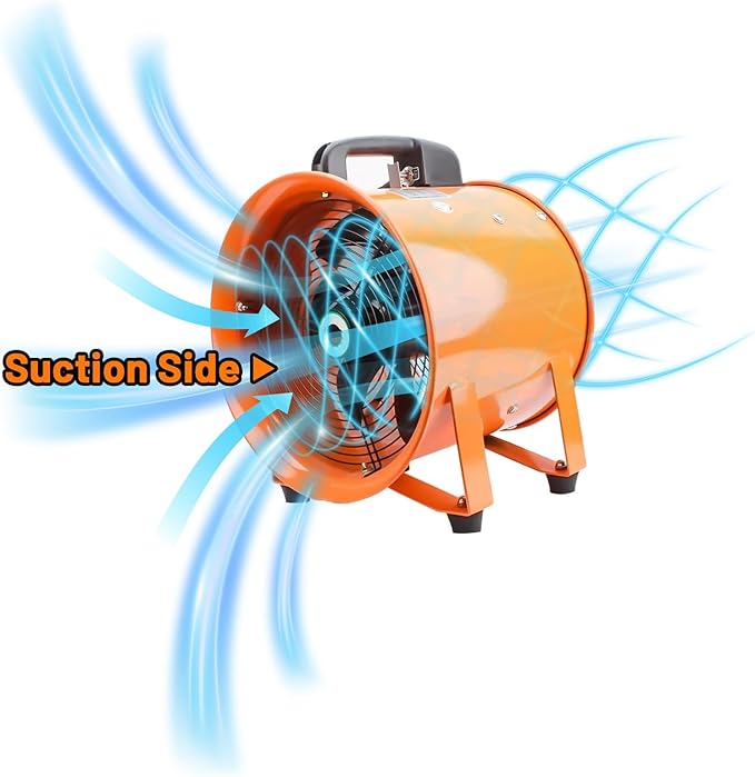 8-Inch High-Velocity Portable Utility Blower Fan, Industrial Exhaust Fan with 16.4ft Flexible Duct Hose, 3150 RPM Low-Noise Ventilator for Basements, Workshops, Warehouses, and Confined Spaces