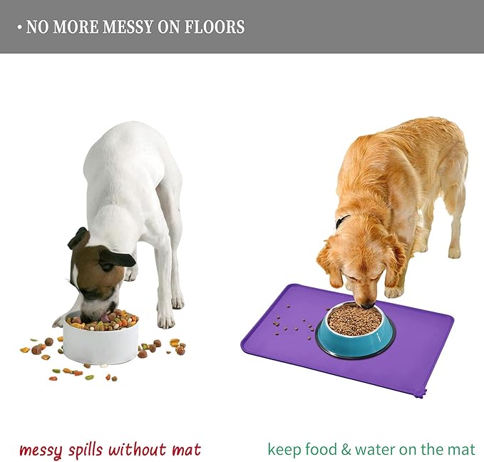 Waterproof Pet Feeding Mat with High Raised Edges, Heavier and Thicker Placemats for Cat Dog Water Bowl with BPA Free, Dogs Cats Food Mats for Messy Drinkers to Prevent Spill and Protect Floors