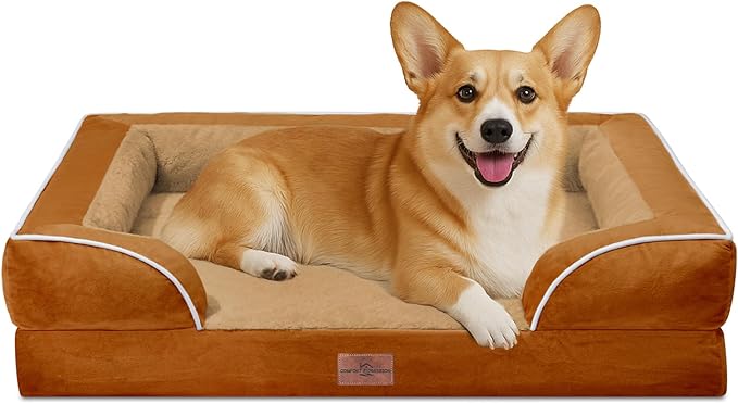 Comfort Expression Medium Dog Beds Waterproof Orthopedic Foam Dog Sofa Beds for Medium Large Dogs Comfy Pet Bed with Washable Removable Cover & Non-Slip Bottom(Medium,Caramel)