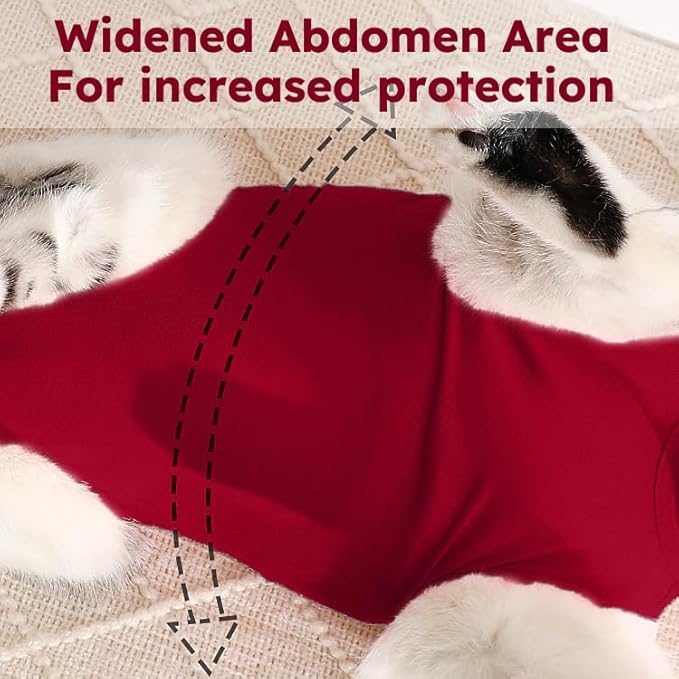 Cat Recovery Suit After Surgery, Breathable Cat Surgery Recovery Suit for Spay Abdominal Wounds or Skin Diseases, E-Collar Alternative Wear for Small Male Female Pets (Red,L)