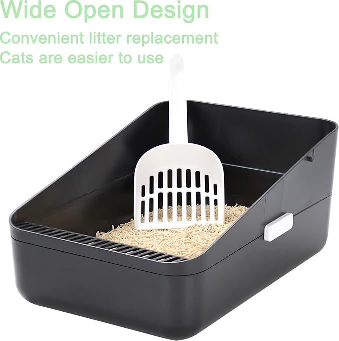 Sfozstra Open Litter Box, High Side Sifting, Secure and Odor Control, Removable, Easy to Clean for Cats Up to 8 Pounds (Black Small)