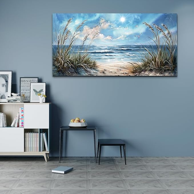 hyidecorart Large Wall Decor For Bedroom Framed Wall Art For Living Room Sunshine Ocean Scenery Painting Blue Sea Waves Wall Pictures Office Modern Canvas Prints Artwork Aesthetic Home Decorations