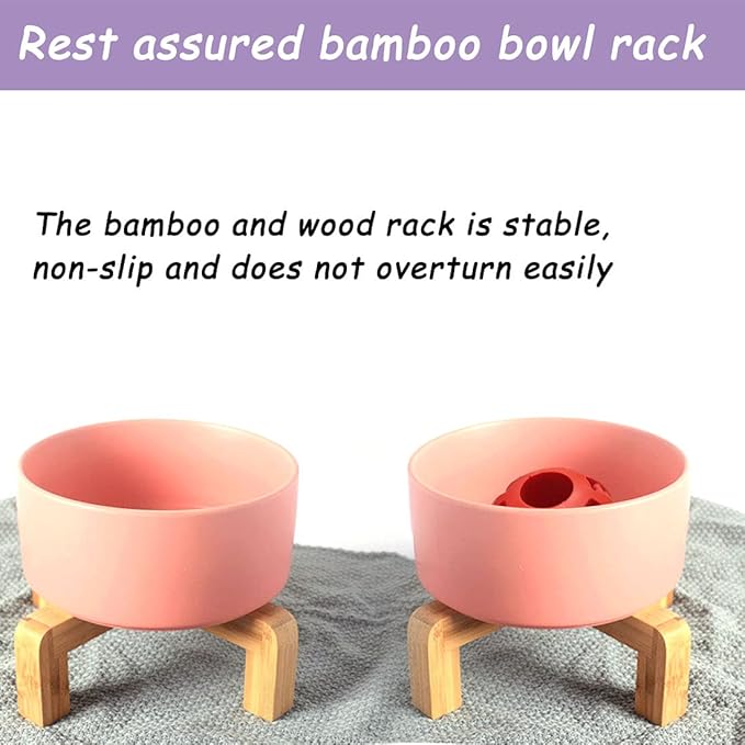 Petygooing Pink Ceramic Dog Cat Bowl Set with Stand, Pet Food and Water Dish,Medium Dog Bowls Anti Slip Set of 2 Cat Bowls Pet Food Bowl- Pet Dishes Small Medium Size Pet (28 OZ /3.6 Cups)