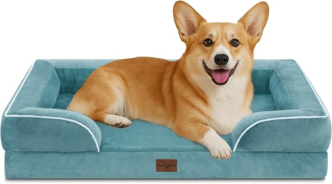 Comfort Expression Medium Dog Beds Waterproof Orthopedic Foam Dog Sofa Beds for Medium Large Dogs Comfy Pet Bed with Washable Removable Cover & Non-Slip Bottom(Medium,Washed Blue)